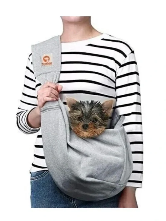 Tomkas Gray Pet Sling Carrier with Logo - Hands-Free Dog Sling
