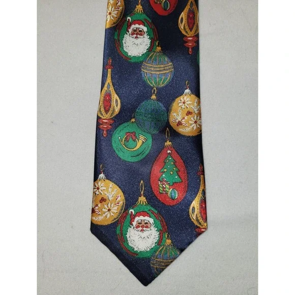 Mens Christmas Tie Santa Ornaments‎ Holiday Funky Necktie Blue Teacher Inspired