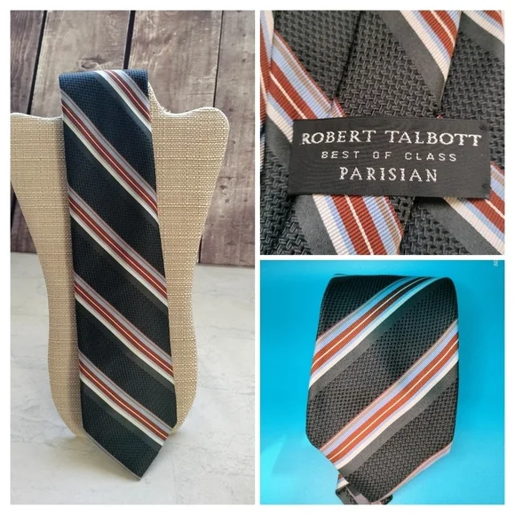 Robert Talbott Men's Striped Tie  Gray Multicolored Finest Silk Handsewn Retro