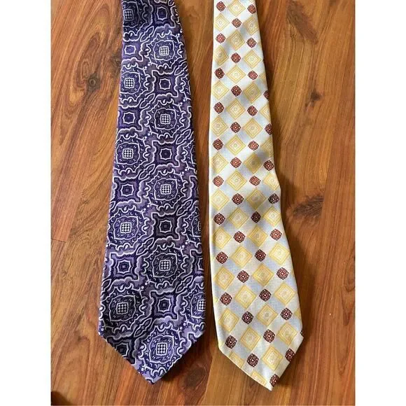 2 vintage 1970's ties wide printed green daisy blue