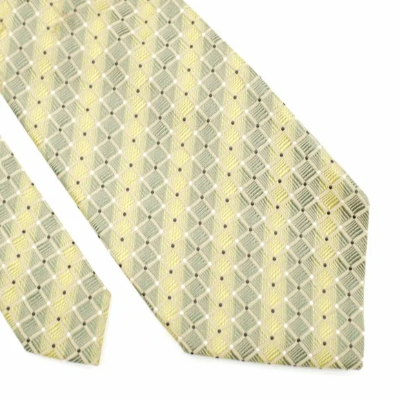Alfani Green‎ Beige Geometric Striped Woven Silk Tie