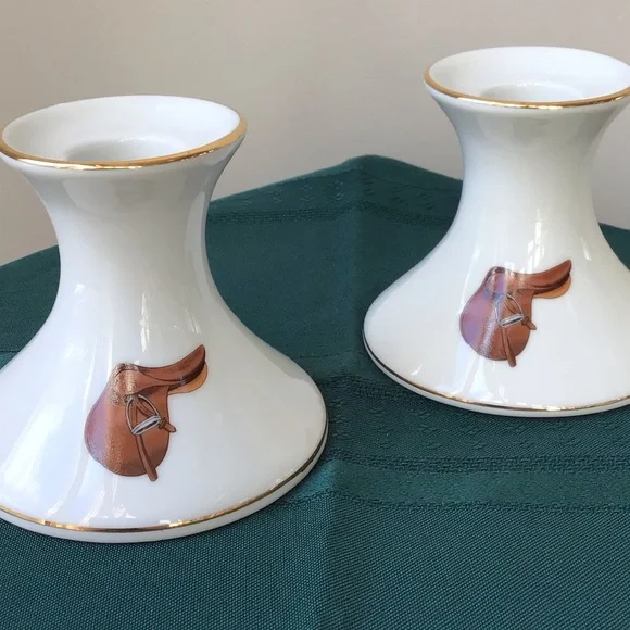 Horse‎ Saddle Candle Stick Holders Equestrian Cowboy A Pair Candlesticks
