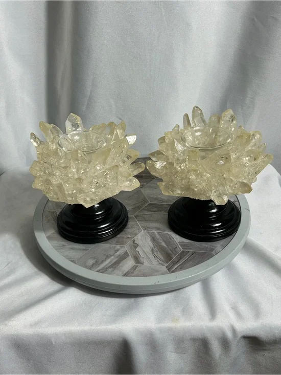 Arty Imports Resin Crystal Cluster Tealight Candle Holders Set of 2 Black Base