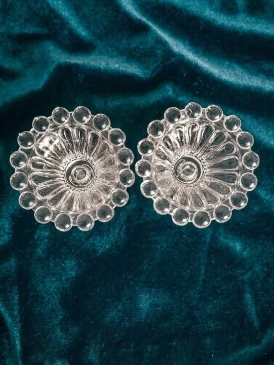 Vintage Anchor Hocking Clear Bubble Rim Candle Holders‎ - Set of 2