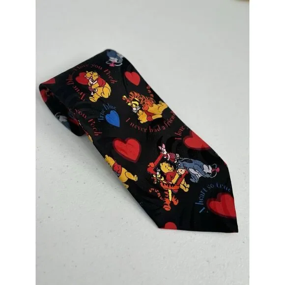 Disney Winnie The Pooh Men's Black‎ Blue Red Hearts Tigger Eeyore Piglet Tie