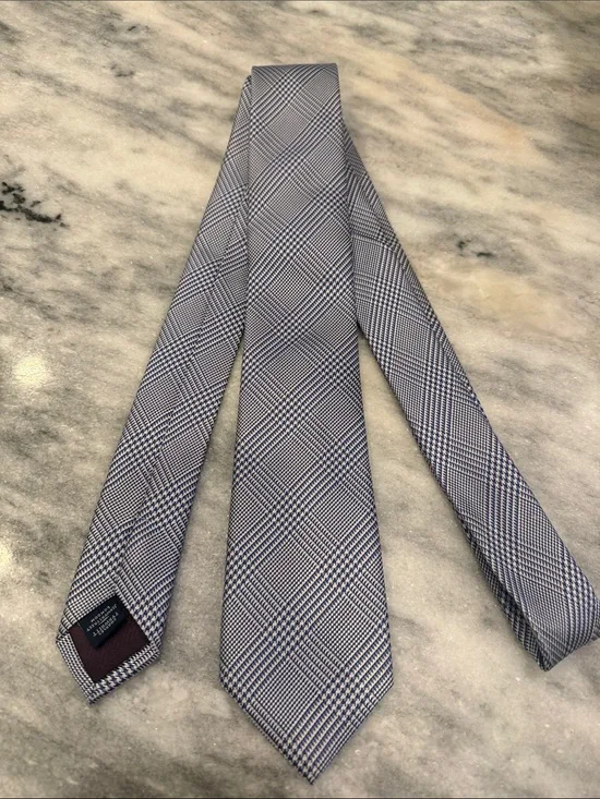Charles Tyrwhitt Navy and White Plaid Silk Tie