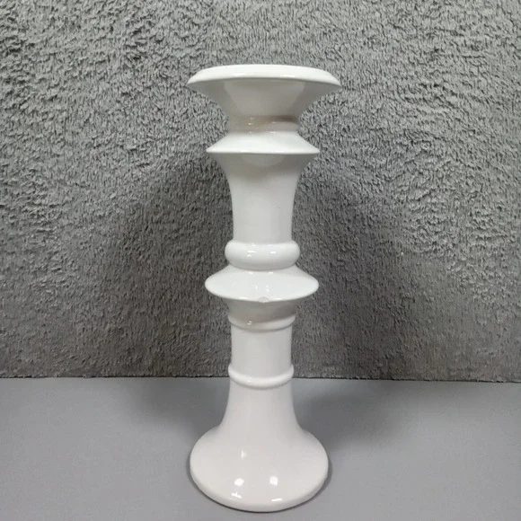Modern White Ceramic Tiered Candlestick Holder‎ Sculptural Pillar Stand 12.5
