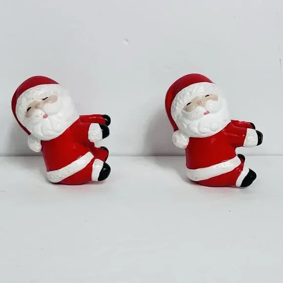 vintage  christmas‎ santa claus candle hugger climber set of 2 hand painted 1982