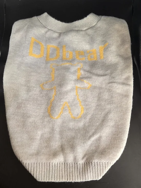 Dog Light Gray Knit Sweater with Yellow Bear Motif