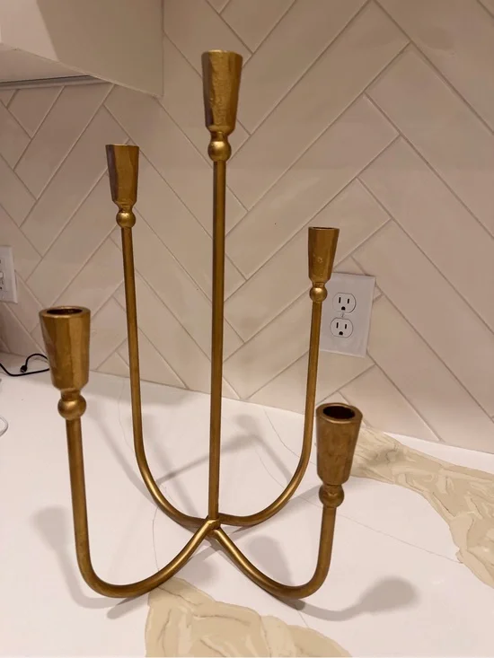 Gold Metal 5-Arm Candle Holder - Elegant Home Accent