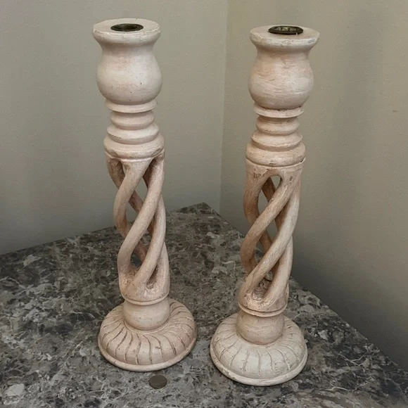 Elegant Cream Twisted Candle Holders tags  attached but they were used once
