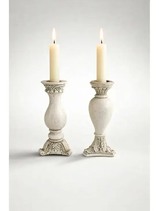 Vintage Wooden Candle Holders with Ornate Design