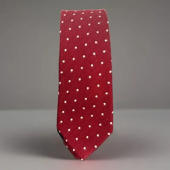 J. Crew Wool Necktie Slim 81% Wool 19% Silk Red Polka dot Blended 2.5 Wide X 55”