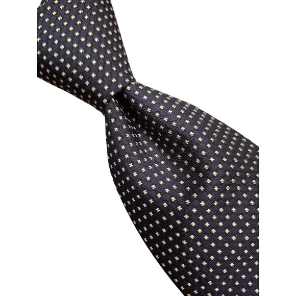 Gitman Bros‎ Mens Navy Blue Silver Geometric Cross Pattern Silk Necktie USA Made