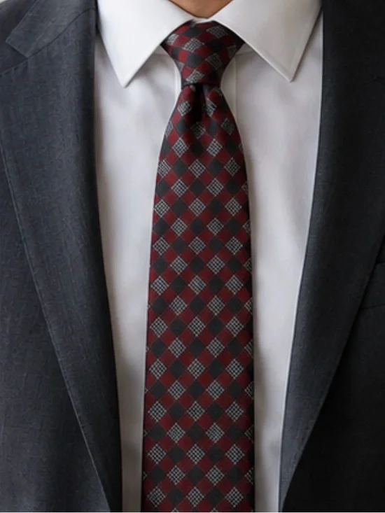 Calvin Klein Red and Gray Diamond Check Tie-professional and Classic
