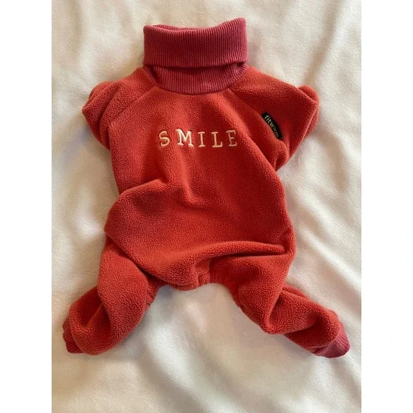 Fitwarm Dog Pajamas Burnt Orange Fleece Smile Turtleneck Pet Jumpsuit XSmall