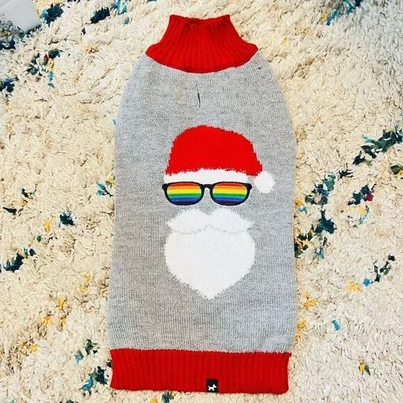 HOTEL DOGGY Pride Santa Dog Sweater, Red/Gray, Gay‎ Pride, Medium, NWT