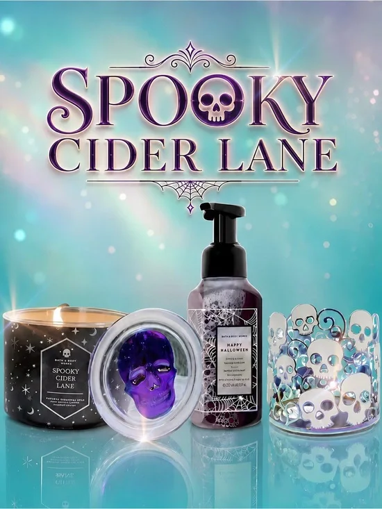 BBW Spooky Cider Lane Skull Lid Halloween 3-Piece Collector Set