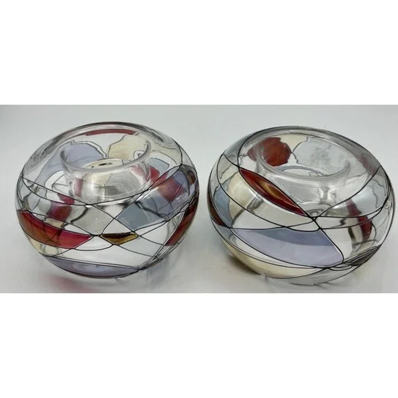 VNTG set of 2 PartyLite Mosiac Stained Glass Bubble Tea candle Light Holders