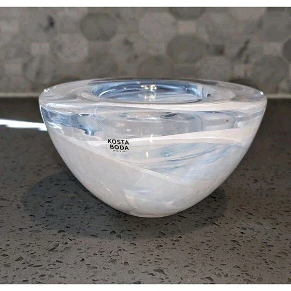 Kosta Boda Atoll Votive White Swirl Glass Anna Ehrner Sweden
