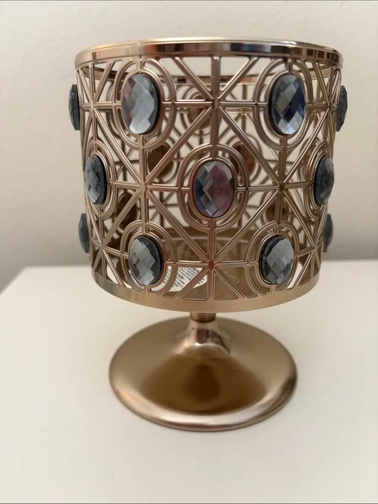 Bath & Body Works brass-gold candle holder with stunning crystal accents!