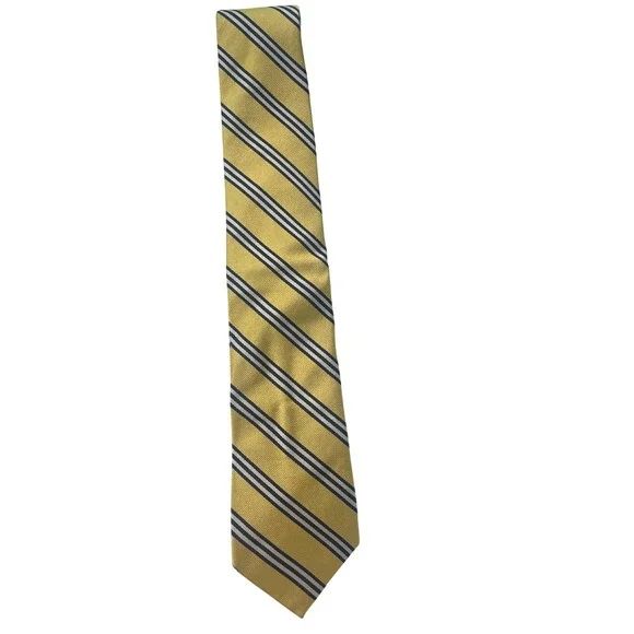 J.Crew Mens Necktie Silk Repp Stripe‎ Yellow Navy Blue Italy Prep Formal Tie