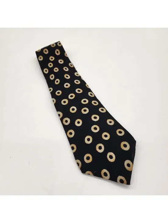 Vtg Polo Ralph Lauren Silk Tie Black Gold Circle Ring Geometric Made By Hand USA