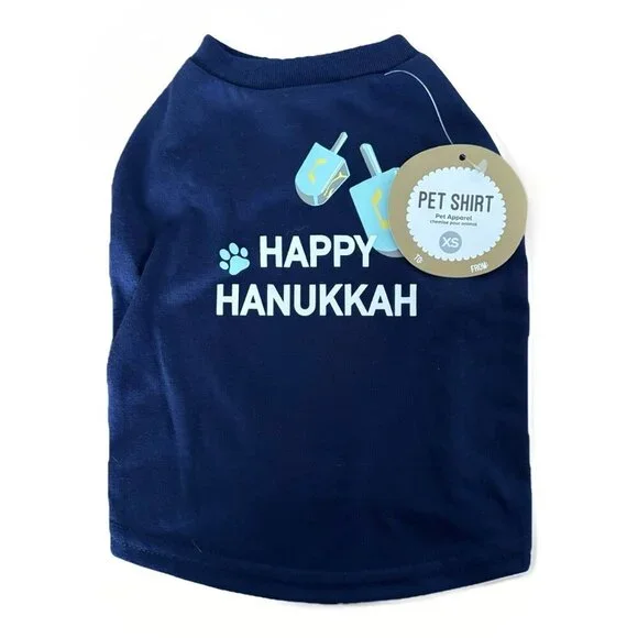 Happy‎ Hanukkah Dog Shirt Pet Shirt Size XS Holiday Party NWT