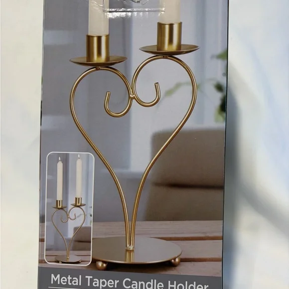 Gold Heart Metal Taper Candle Holder - Home Accents