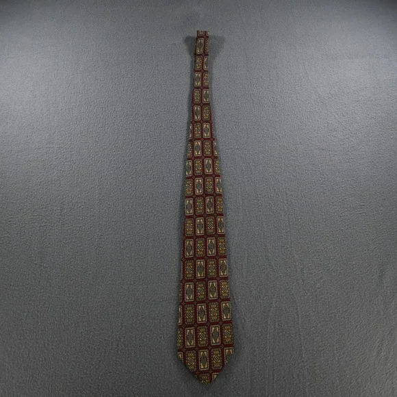 Metropolitan Museum of Art Mens Vintage Geometric Mosaic Silk Tie OS Red Gold