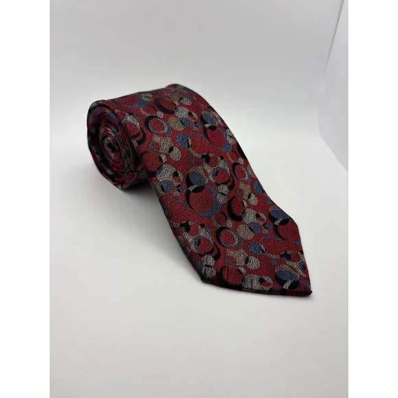 Missoni Cravatte Red Silk Geometric Circle Pattern Tie Saks Fifth Avenue Italy