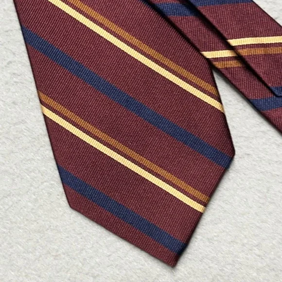 Robert Talbott Mens Silk Tie Burgundy Navy Blue Gold Striped Classic Necktie USA