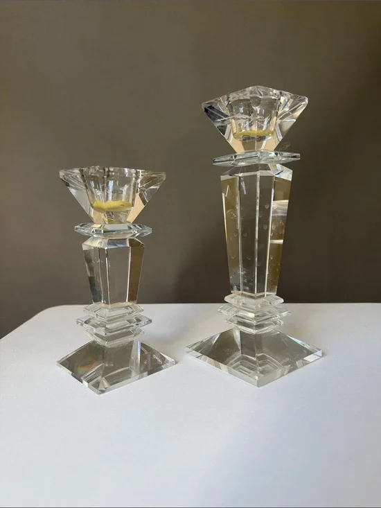 Crystal Glass Candlestick Pair - Shannon Crystal