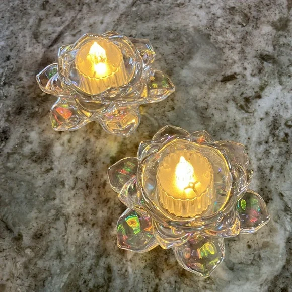 Iridescent Lotus Candle Holders Glass Set Of 2