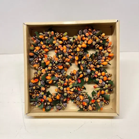 Fall Autumn Mini Wreath Candle Ring Frosted Orange Pip Berry