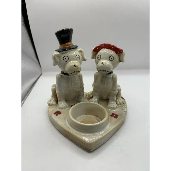 Yankee Candle Boney Bunch Bonesy Dog Skeleton Couple Tea Light Holder Halloween