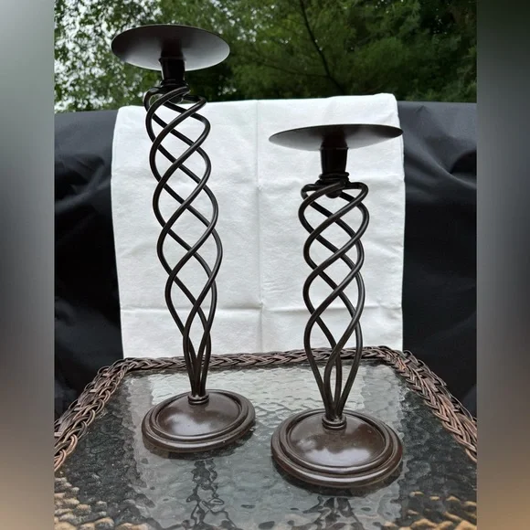 Elegant Brown Spiral Candle Holders set of (2)