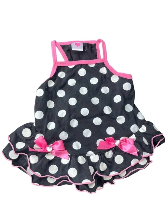 Smoochie Pooch A Simply She Brand Black Polka Dot Ruffle Dress with Pink Trim