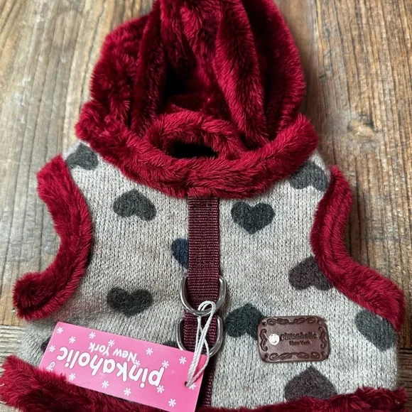 Red and brown Heart Patterned Dog Hoodie