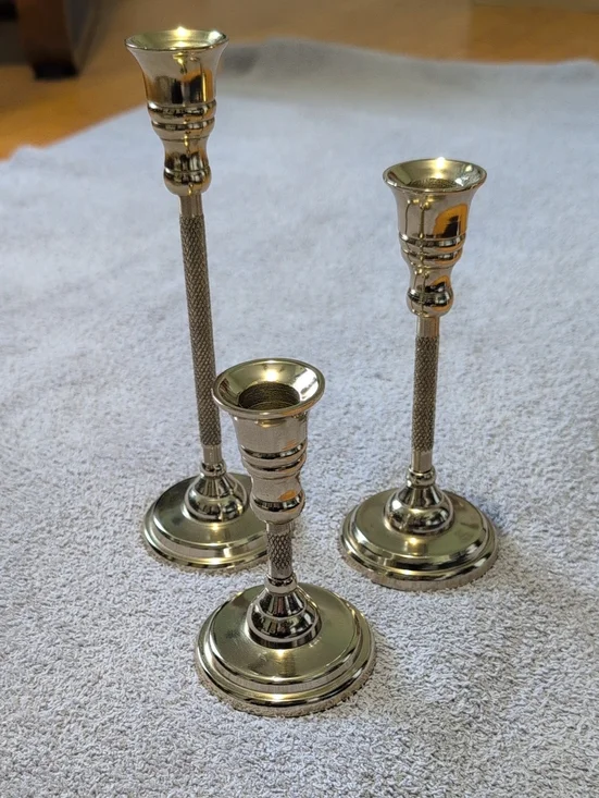 Gold Finish Taper Candlestick Holders - Set of 3