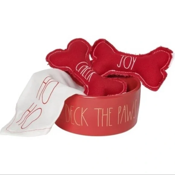 Rae Dunn • Bandana Pet Bowl & Squeeze Toys