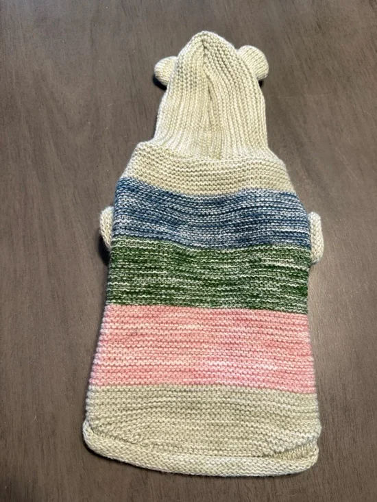 Knit Hooded Striped Dog Sweater XXS