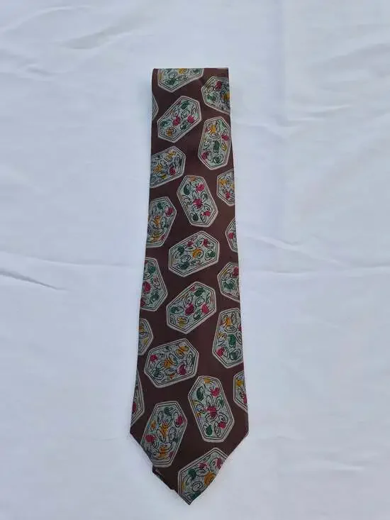 Vintage Christian Dior Monsieur Brown Silk Necktie with Abstract Pattern