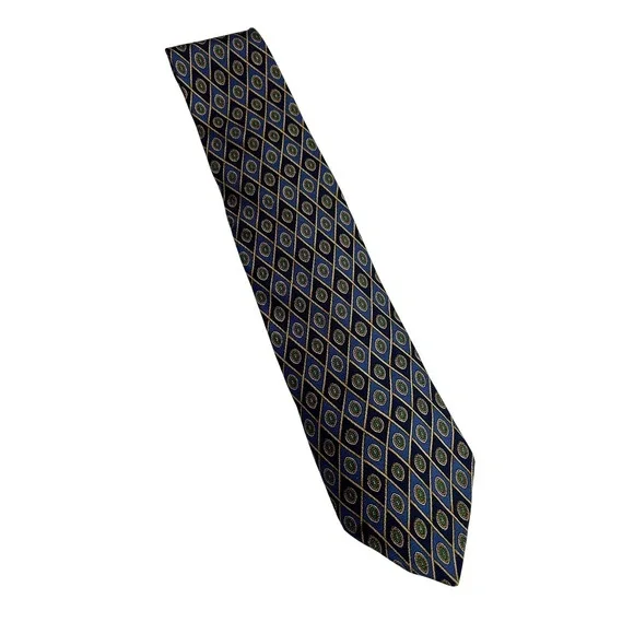 Tommy Hilfiger Silk Tie Mens OS Blue Geometric Diamond Medallion Made in USA A54
