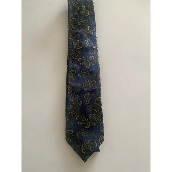 BOCARA Mens Silk‎ Tie Navy Blue Gold Paisley Formal Necktie