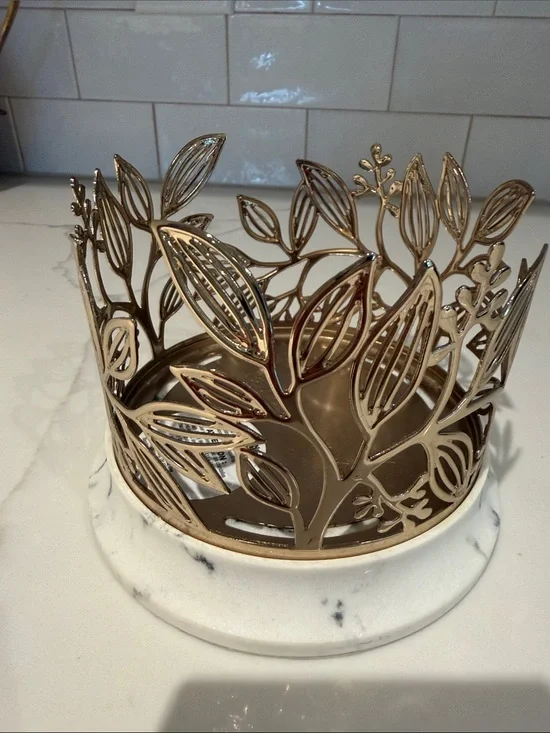Bath & Body Works Champagne Gold Leaf Candle Holder with Marble-Style Base