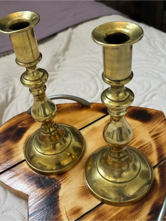 Antique English Brass Candlestick holder set of two
