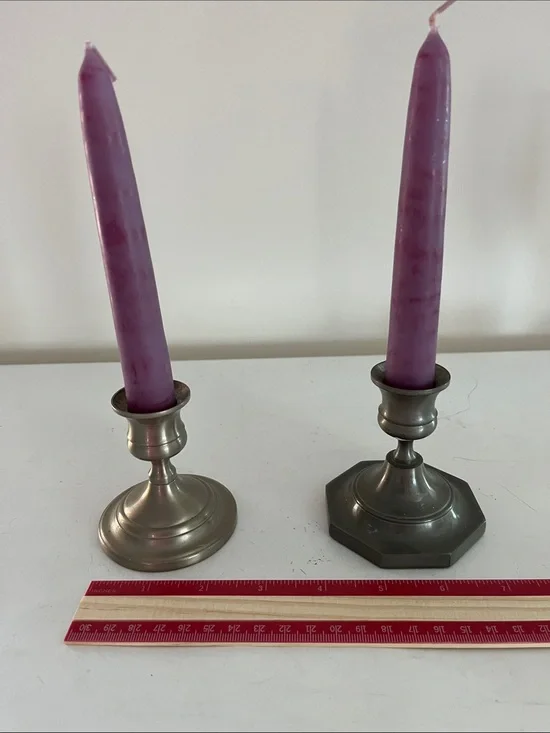 Unmatched set of 2 Pewter Candle Holders  Baldwin /Ethan Allen