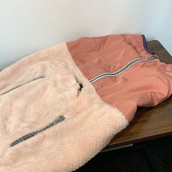 Top Paw Zipper Closure Lined Outerwear Two Tone Reflective Fleece Dog Coat Pink