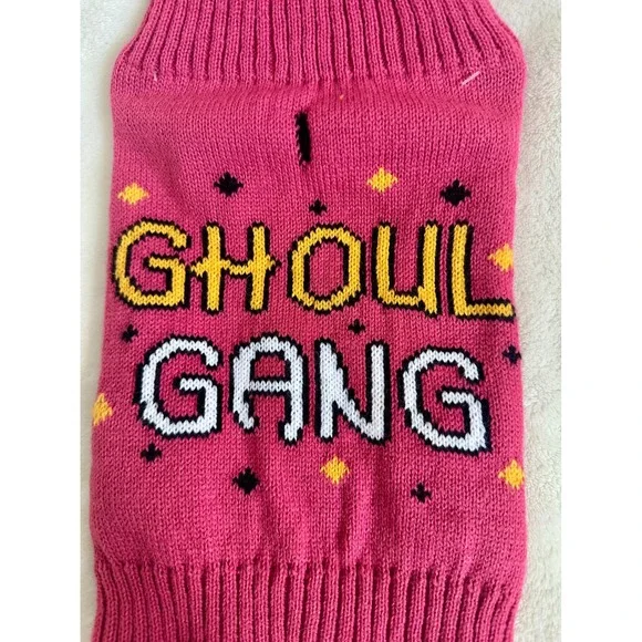 Ghoul Gang Halloween Dog Pet Sweater Medium Pink Knit Minor Flaw
